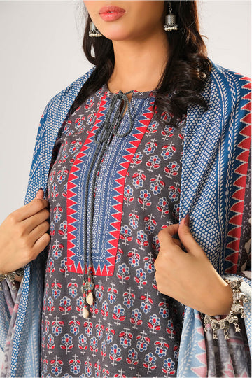 Women winter clothes | Grey & Multicolor | Casual 3 Piece Suit | Cotton Khaddar Printed | LAD-03196
